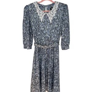 Whirlaway Vintage Floral Cottagecore Dress Peter Pan Collar Pleated Skirt